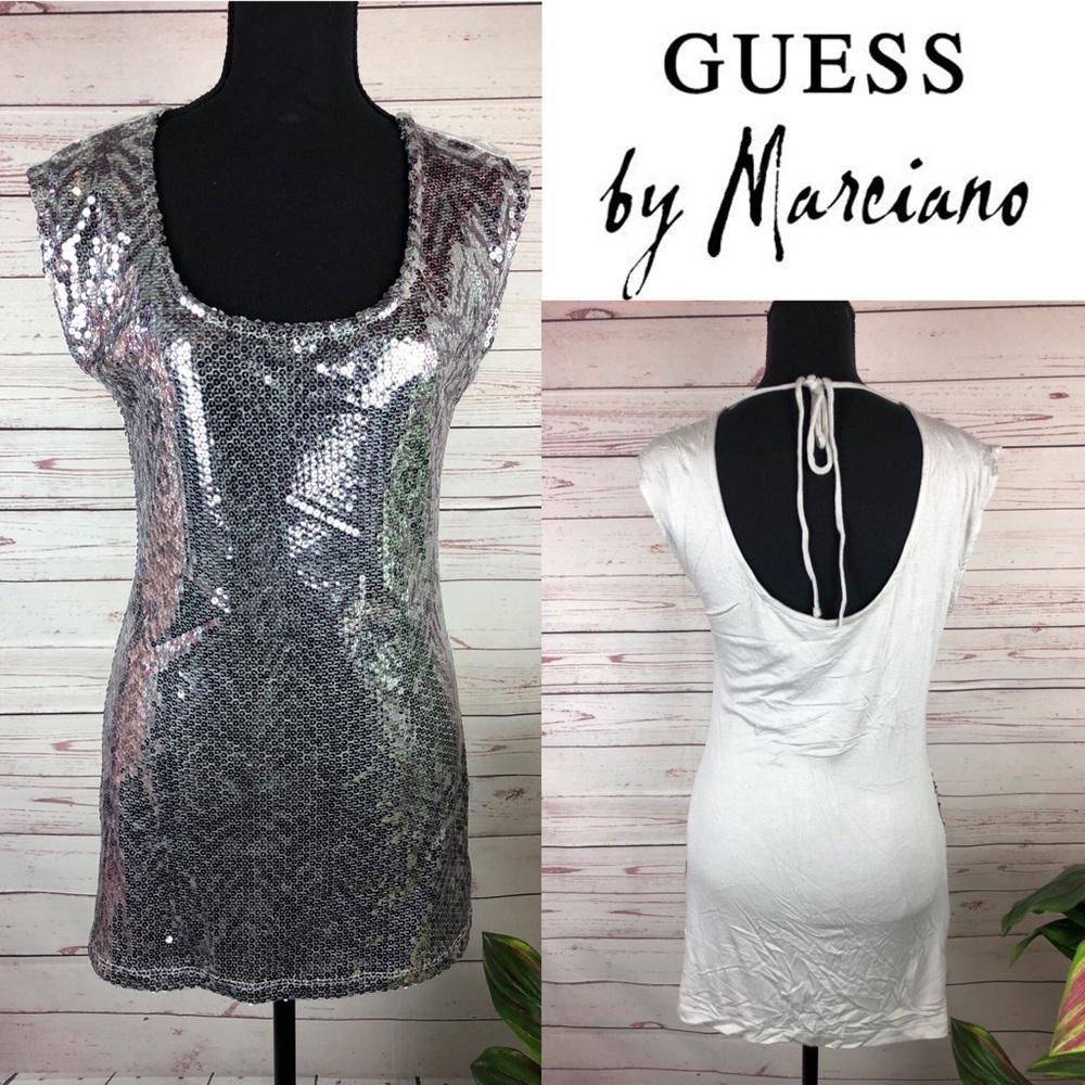 Guess by Marciano silver sequin cocktail dress